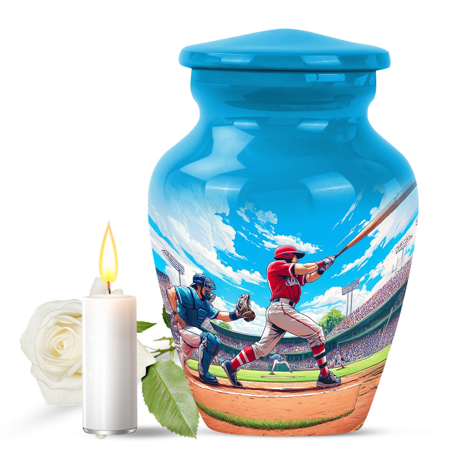 Blue Baseball Cremation Urns - Glorious Benediction 10-inch, 200 cu in - Yatskia