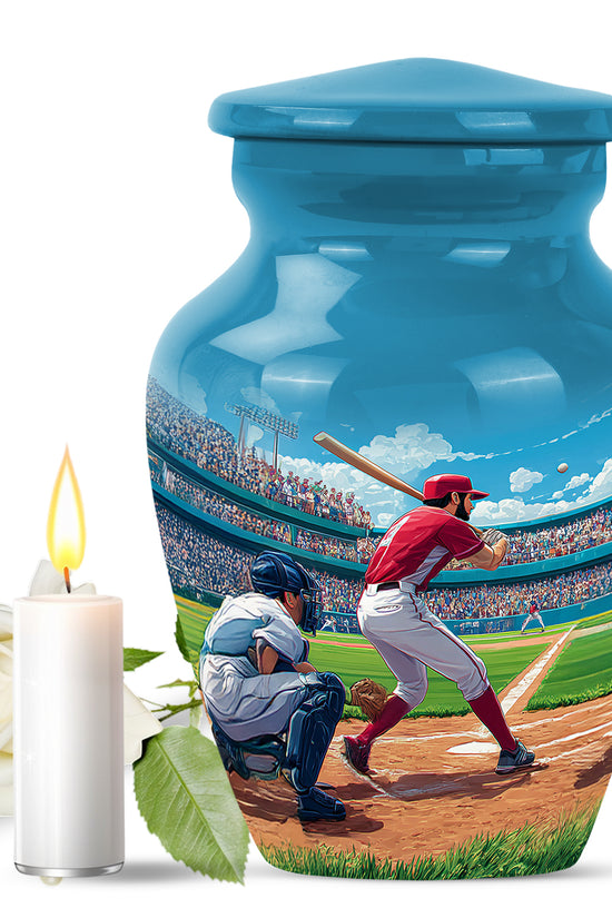 Radiant Baseball Memorial Cremation Urns - Blue 10-inch, 200 cu in - Yatskia