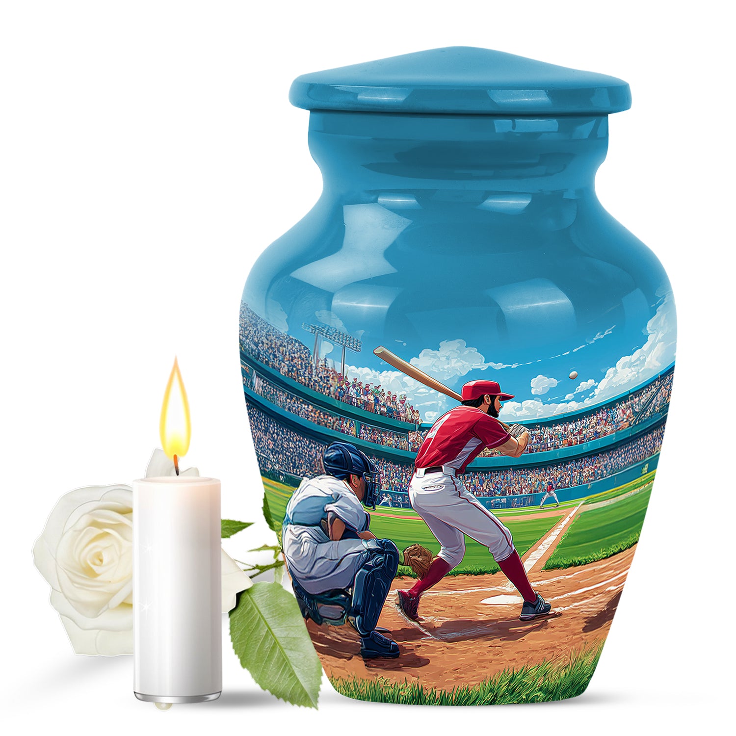 Radiant Baseball Memorial Cremation Urns - Blue 10-inch, 200 cu in - Yatskia