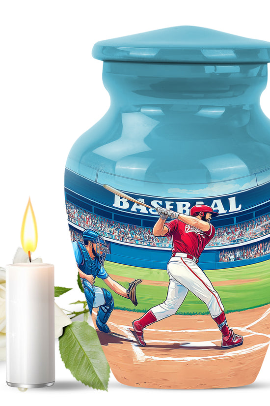 Illustrious Baseball Memorial Cremation Urns - Teal 10-inch, 200 cu in - Yatskia