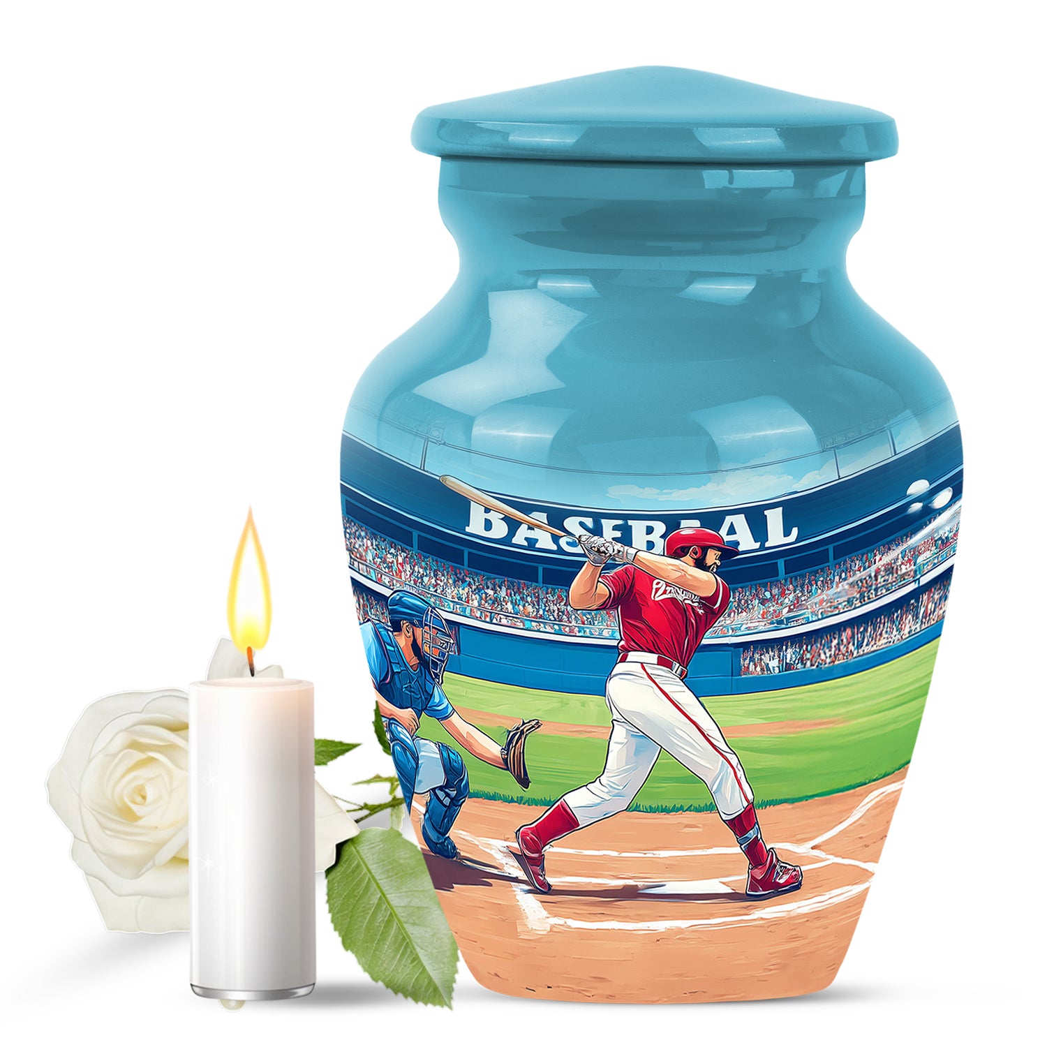Illustrious Baseball Memorial Cremation Urns - Teal 10-inch, 200 cu in - Yatskia