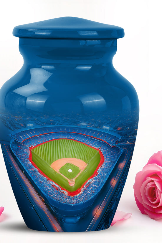 Blue Breathtaking Baseball Memorial Urn for Ashes - 10-inch, 200 cu in - Yatskia