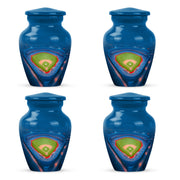 Navy Blue Baseball Cremation Urn side profile showing urn shape - timeless baseball motif etched into premium metal - 10 inch aluminum urn for cremated remains