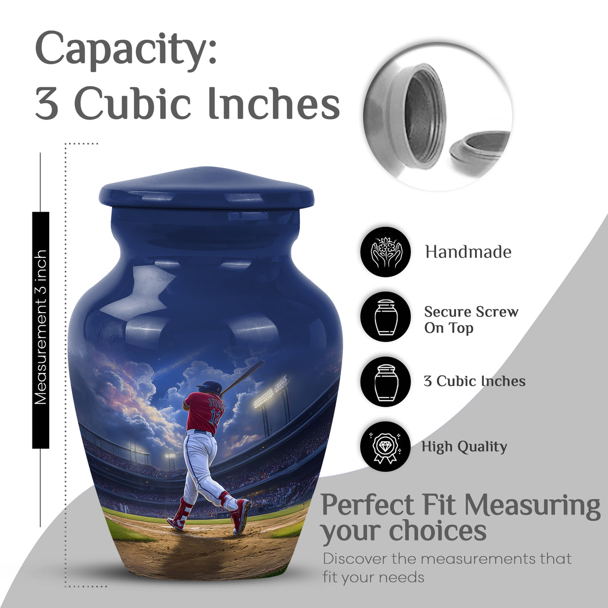 Serene Blue Baseball Cremation Urn close-up of engraving and surface detail - elegant classic baseball relief with fine detailing - mini keepsake memorial for portion of cremation ashes