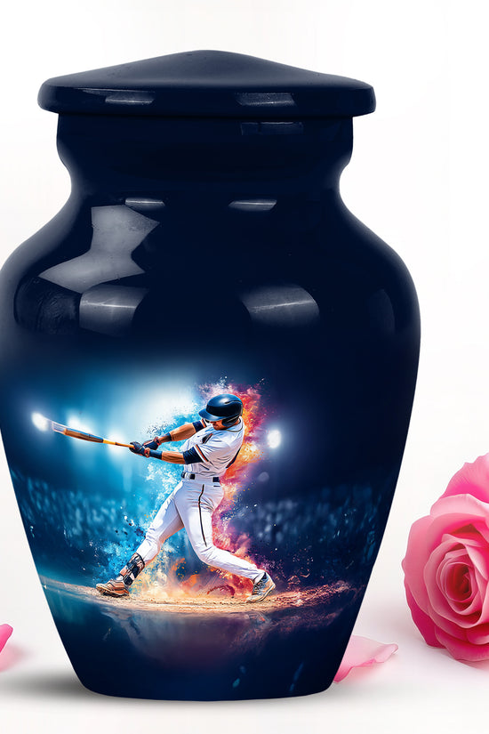 Inspiring Blue Baseball Haven Urn for Human Ashes - 10-inch, 200 cu in - Yatskia