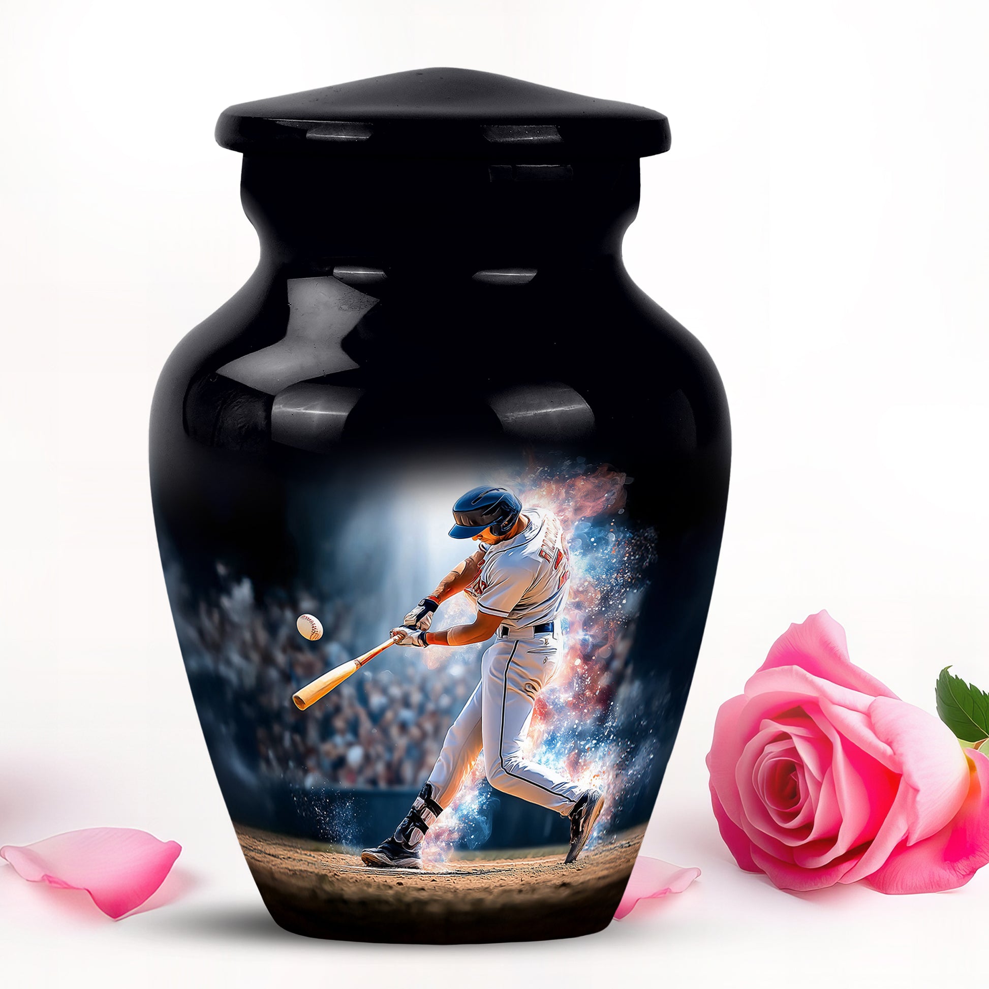 Black Baseball Reflection Cremation Urns for Human Ashes - 10-inch, 200 cu in - Yatskia