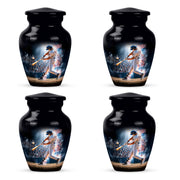 Rich Black Baseball Cremation Urn side profile showing urn shape - timeless baseball motif etched into premium metal - 10 inch aluminum urn for cremated remains