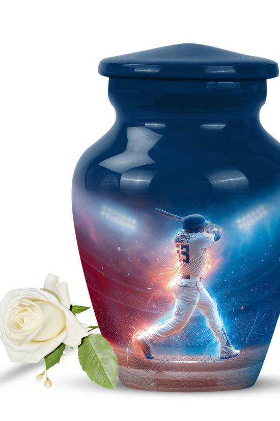 Blue Comforting Baseball Memorial Urn for Ashes - 10-inch, 200 cu in - Yatskia