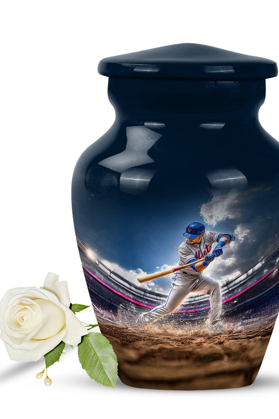 Dignified Blue Baseball Cremation Urn for Ashes - 10-inch, 200 cu in - Yatskia