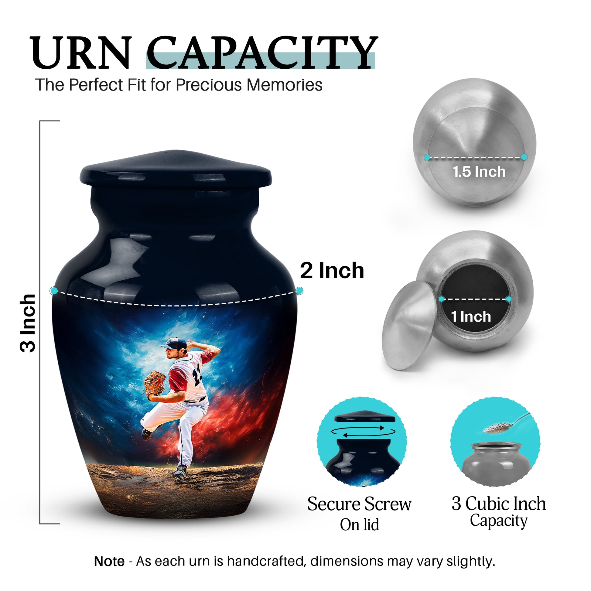 Royal Blue Baseball Cremation Urn close-up of engraving and surface detail - traditional baseball engraving with hand-polished finish - mini keepsake memorial for portion of cremation ashes