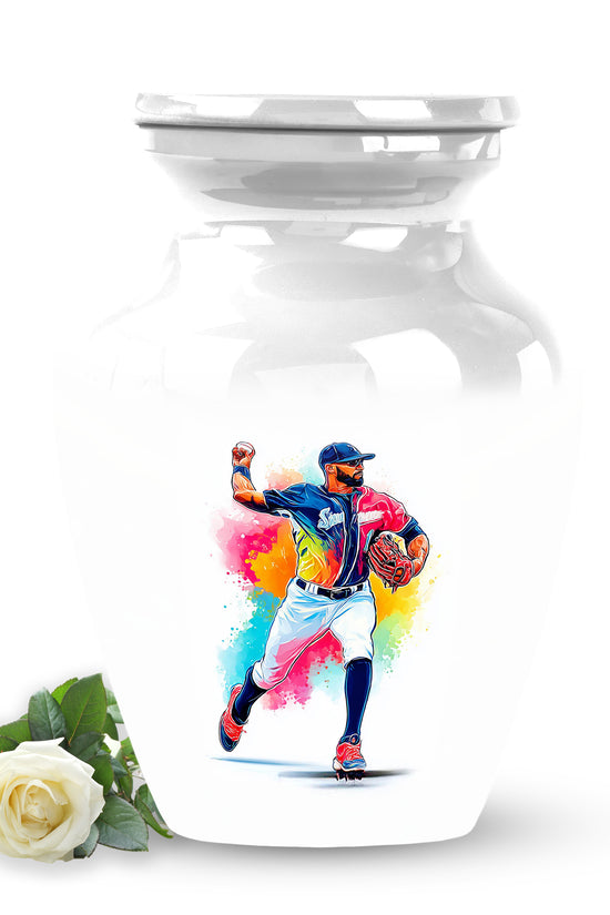 Inspiring White Baseball Keepsake Urn for Human Ashes - 10-inch, 200 cu in - Yatskia