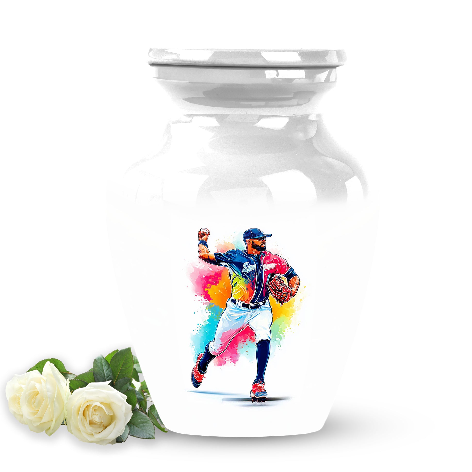 Inspiring White Baseball Keepsake Urn for Human Ashes - 10-inch, 200 cu in - Yatskia