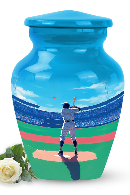 Blue Baseball Haven Cremation Urns for Human Ashes - 10-inch, 200 cu in - Yatskia