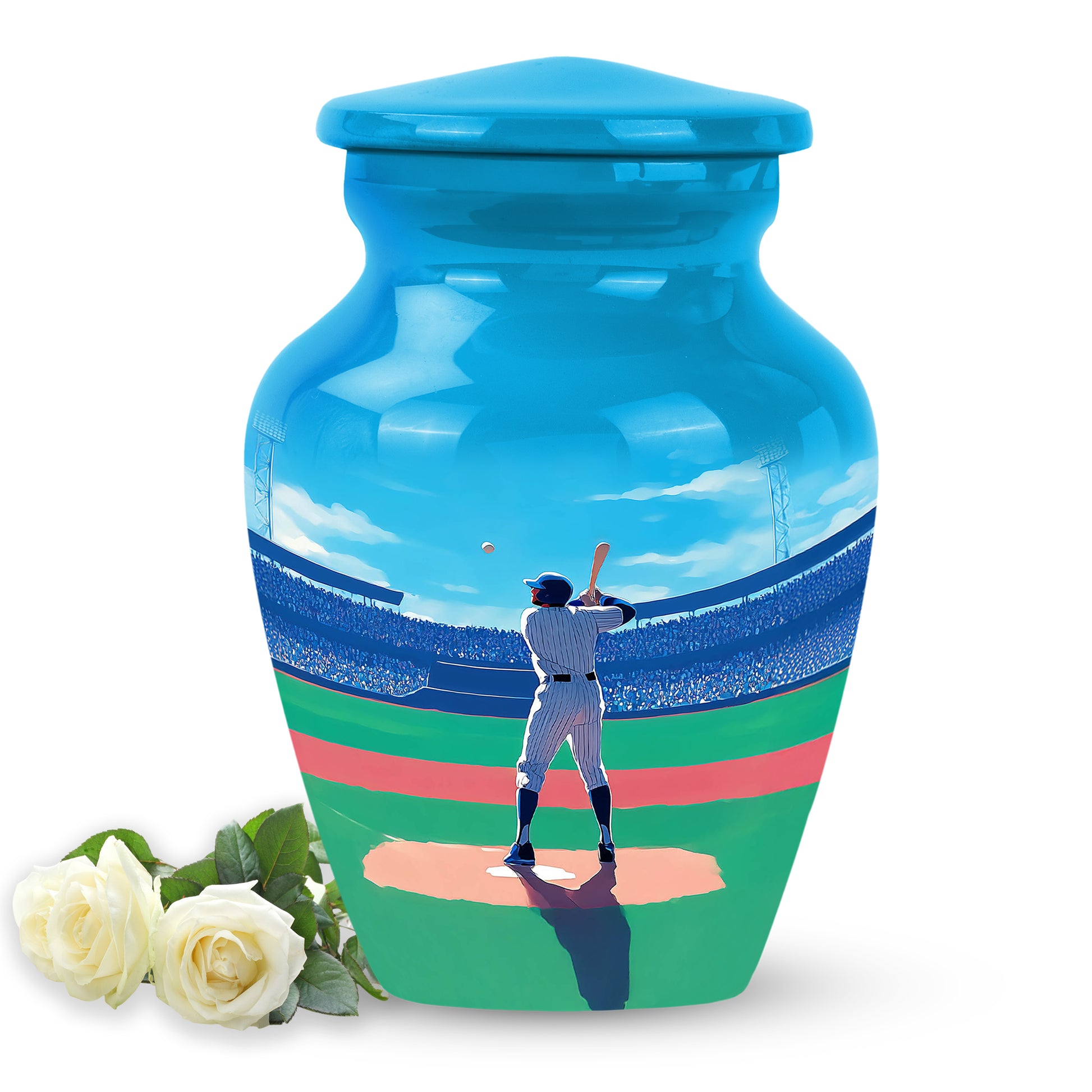 Blue Baseball Haven Cremation Urns for Human Ashes - 10-inch, 200 cu in - Yatskia