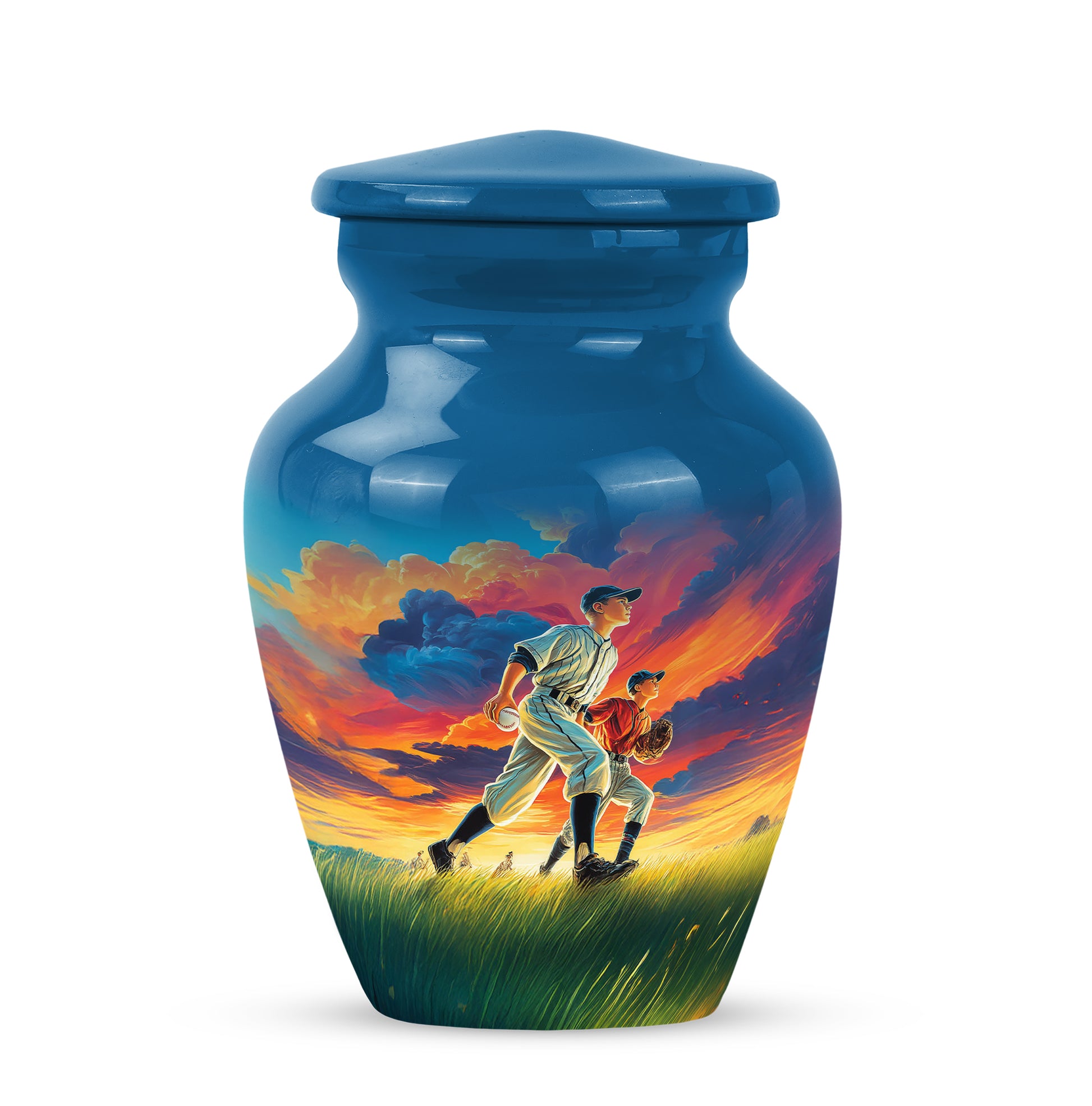 Personalized Magnificent Baseball Cremation Urns - Blue 10-inch, 200 cu in - Yatskia