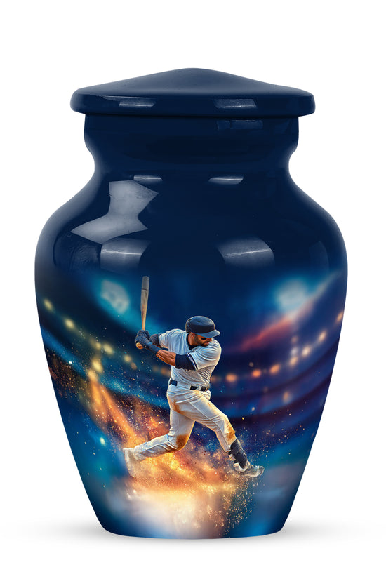 Stunning Blue Baseball Solace Urn for Human Ashes - 10-inch, 200 cu in - Yatskia