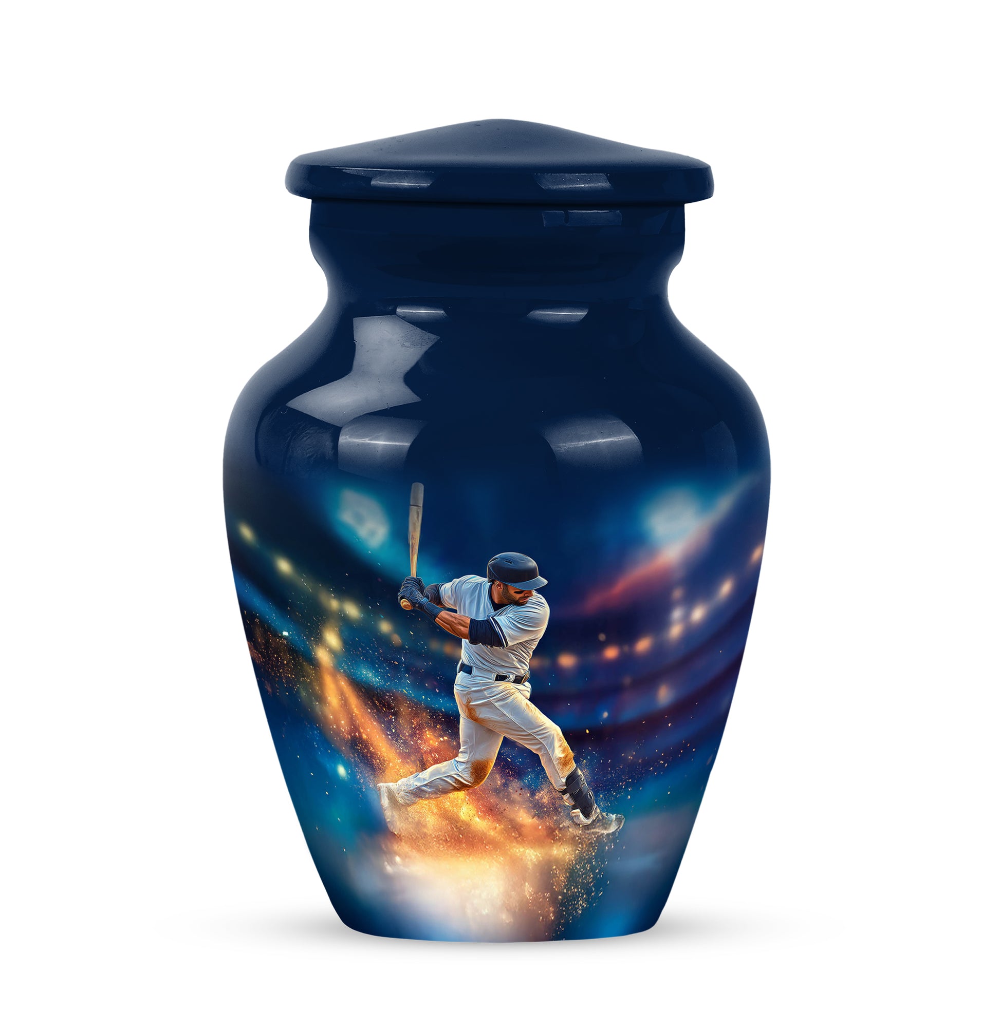 Stunning Blue Baseball Solace Urn for Human Ashes - 10-inch, 200 cu in - Yatskia