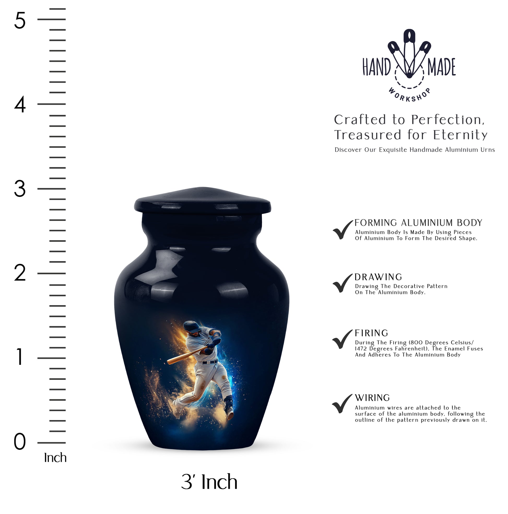Soft Blue Baseball Cremation Urn close-up of engraving and surface detail - elegant classic baseball relief with fine detailing - mini keepsake memorial for portion of cremation ashes