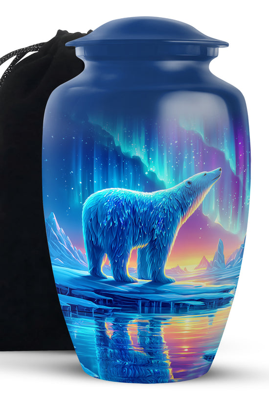 Arctic Polar Bear Funeral Urn - Northern Lights Urn For Ashes