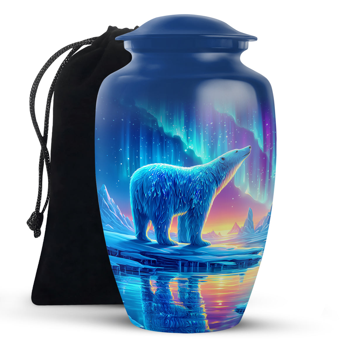 Arctic Polar Bear Funeral Urn - Northern Lights Urn For Ashes