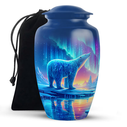 Arctic Polar Bear Funeral Urn - Northern Lights Urn For Ashes