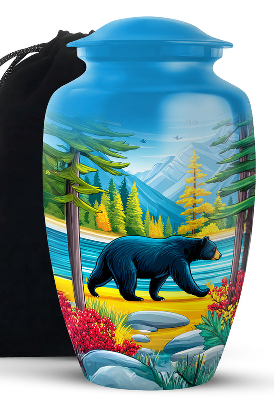 Artistic Black Bear Ashes Urn - Lakeside Memorial Urn For Human Ashes