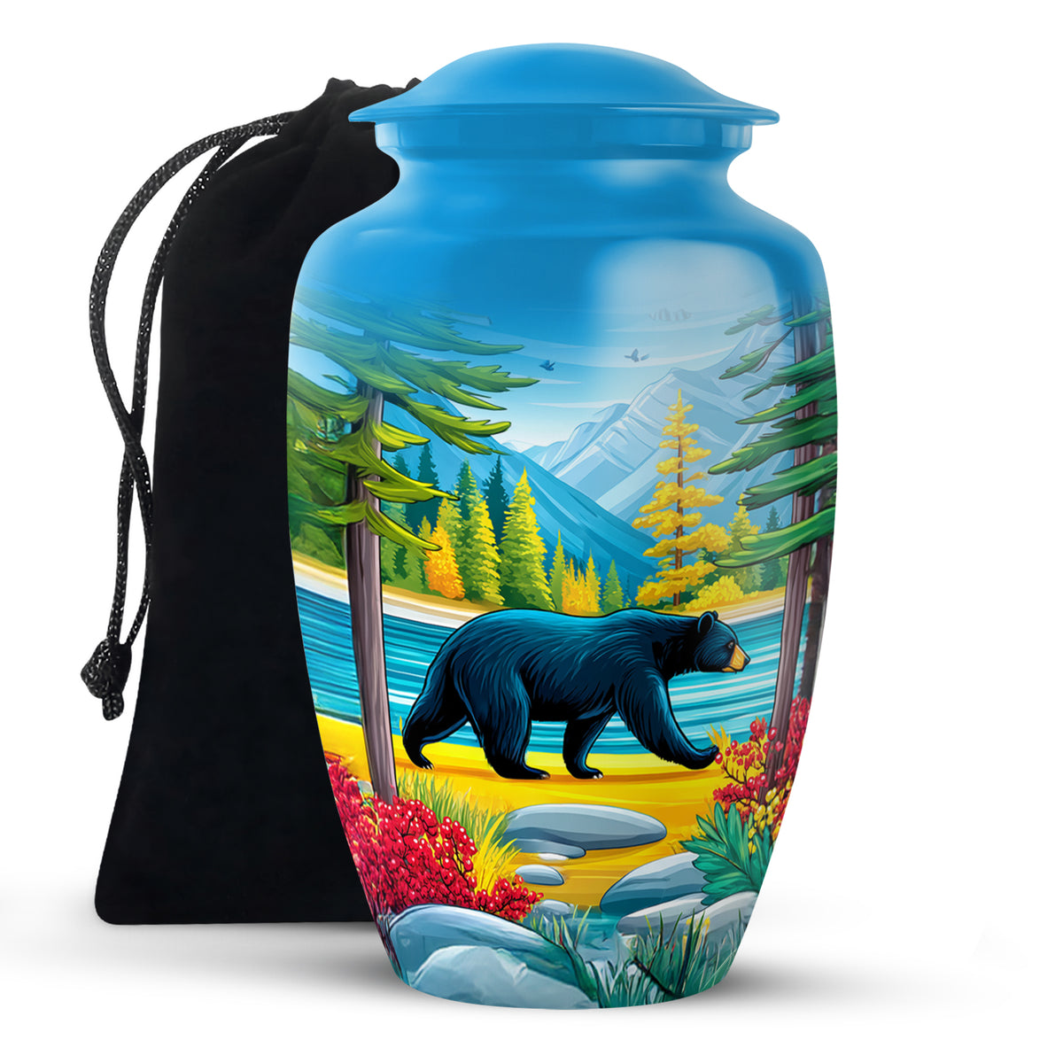 Artistic Black Bear Ashes Urn - Lakeside Memorial Urn For Human Ashes