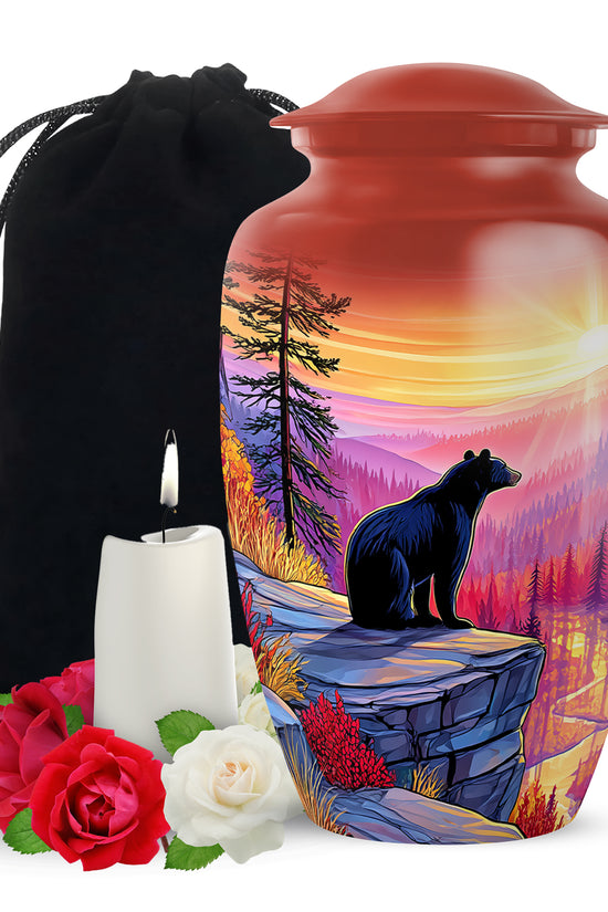 Black Bear Funeral Urn - Mountain Sunset Urn For Human Ashes