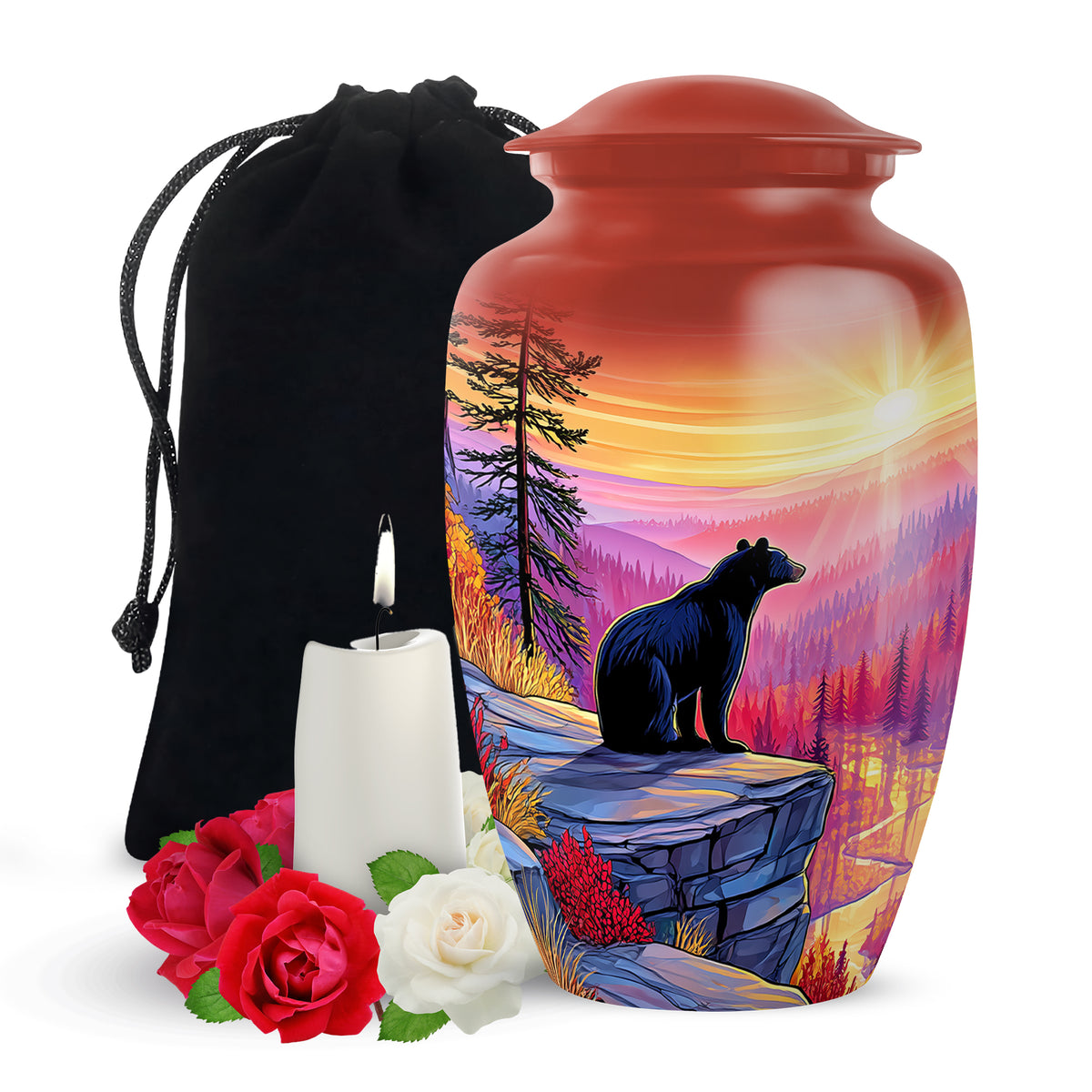 Black Bear Funeral Urn - Mountain Sunset Urn For Human Ashes
