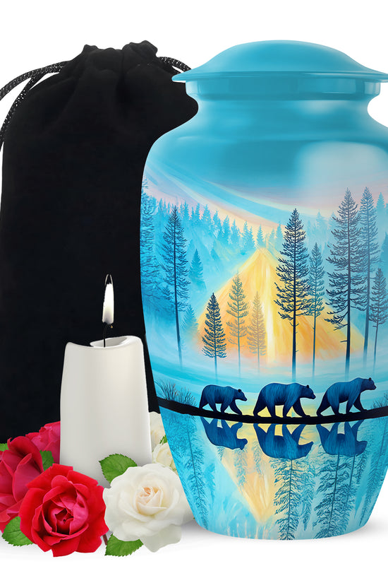 Family Bear Forest Urn - Bule Cremation Urn For Loved Ones