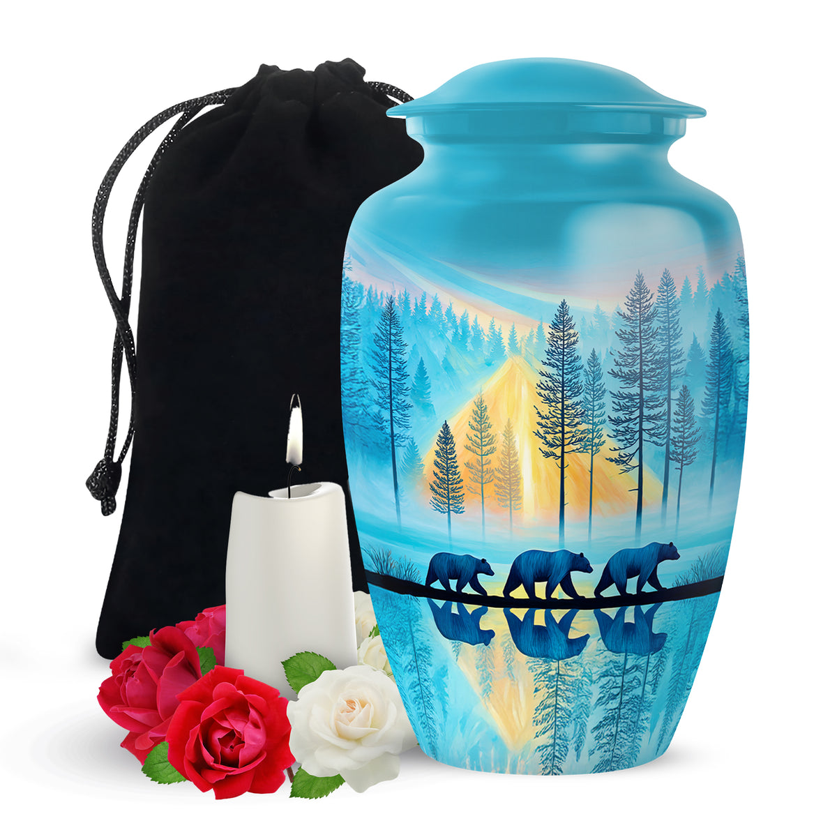 Family Bear Forest Urn - Bule Cremation Urn For Loved Ones