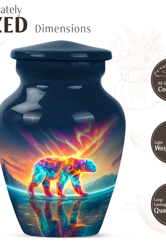 Serene Blue Bear Cremation Urn close-up of engraving and surface detail - traditional bear engraving with hand-polished finish - mini keepsake memorial for portion of cremation ashes