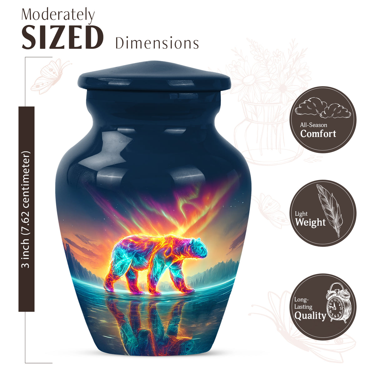 Serene Blue Bear Cremation Urn close-up of engraving and surface detail - traditional bear engraving with hand-polished finish - mini keepsake memorial for portion of cremation ashes