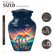 Serene Blue Bear Cremation Urn close-up of engraving and surface detail - traditional bear engraving with hand-polished finish - mini keepsake memorial for portion of cremation ashes