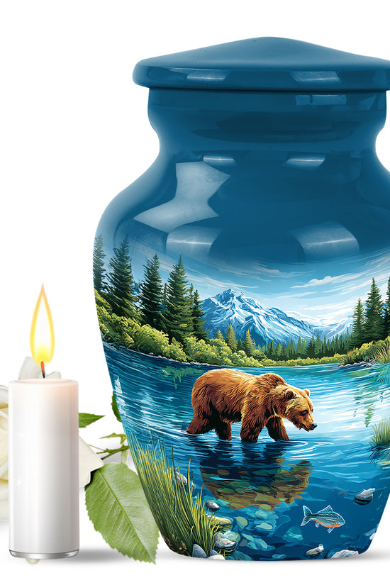 Inspiring Blue Bear Homage Urn for Human Ashes - 10-inch, 200 cu in - Yatskia