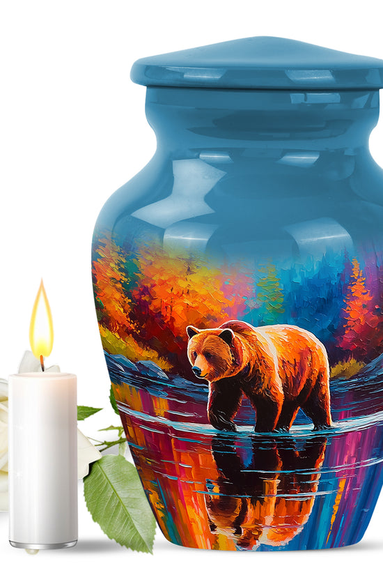 Blue Exquisite Bear Memorial Urn for Ashes - 10-inch, 200 cu in - Yatskia