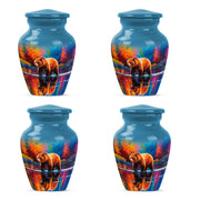Sapphire Blue Bear Cremation Urn side profile showing urn shape - traditional bear engraving with hand-polished finish - 10 inch aluminum urn for cremated remains