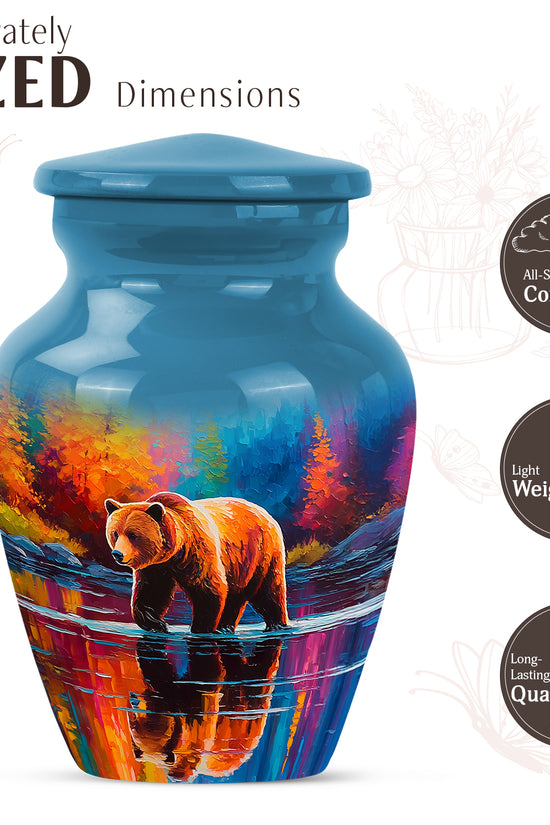 Cobalt Blue Bear Cremation Urn close-up of engraving and surface detail - elegant classic bear relief with fine detailing - mini keepsake memorial for portion of cremation ashes