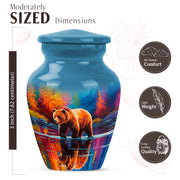 Cobalt Blue Bear Cremation Urn close-up of engraving and surface detail - elegant classic bear relief with fine detailing - mini keepsake memorial for portion of cremation ashes