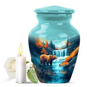 Teal Breathtaking Bear Memorial Urn for Ashes - 10-inch, 200 cu in - Yatskia