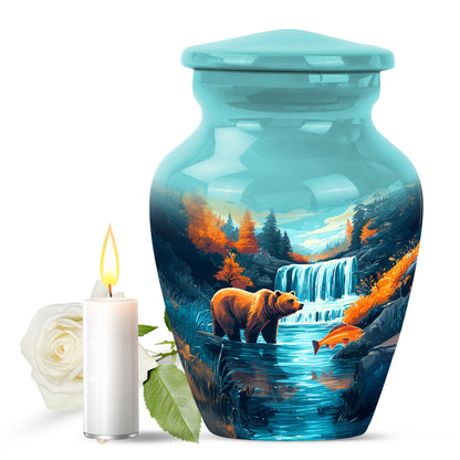 Teal Breathtaking Bear Memorial Urn for Ashes - 10-inch, 200 cu in - Yatskia