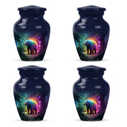 Indigo Bear Cremation Urn side profile showing urn shape - classic sculpted bear pattern on smooth aluminum - 10 inch aluminum urn for cremated remains