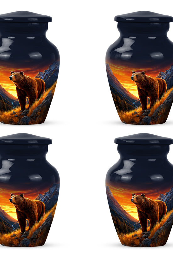 Azure Bear Cremation Urn side profile showing urn shape - timeless bear motif etched into premium metal - 10 inch aluminum urn for cremated remains