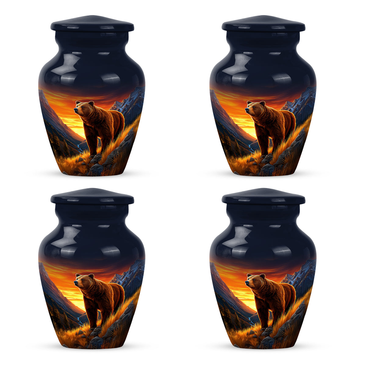 Azure Bear Cremation Urn side profile showing urn shape - timeless bear motif etched into premium metal - 10 inch aluminum urn for cremated remains