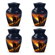 Azure Bear Cremation Urn side profile showing urn shape - timeless bear motif etched into premium metal - 10 inch aluminum urn for cremated remains