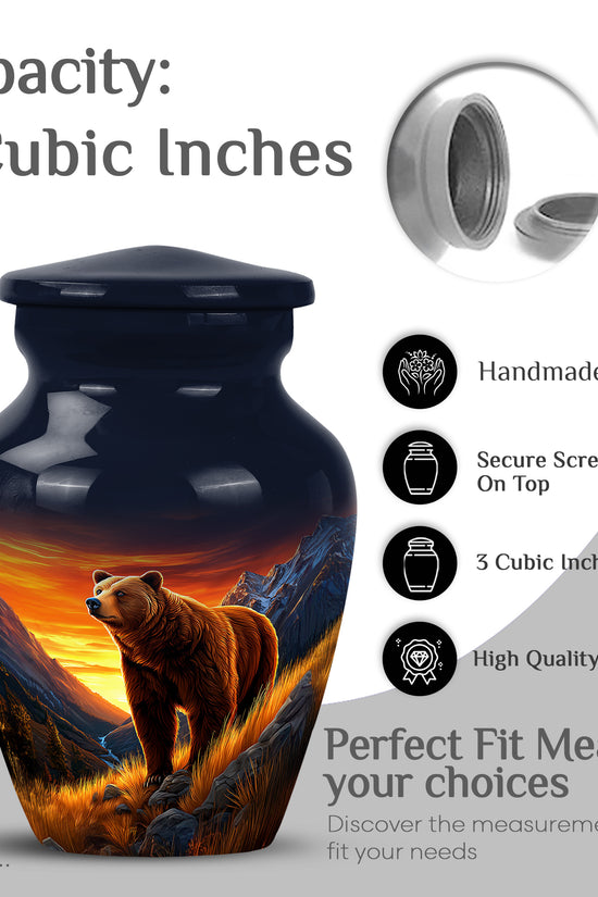 Serene Blue Bear Cremation Urn close-up of engraving and surface detail - traditional bear engraving with hand-polished finish - mini keepsake memorial for portion of cremation ashes
