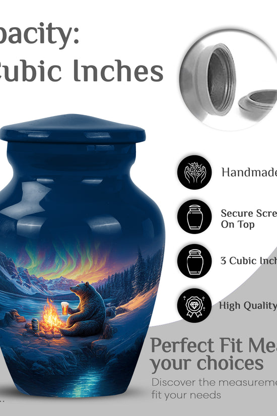 Twilight Blue Bear Cremation Urn close-up of engraving and surface detail - elegant classic bear relief with fine detailing - mini keepsake memorial for portion of cremation ashes
