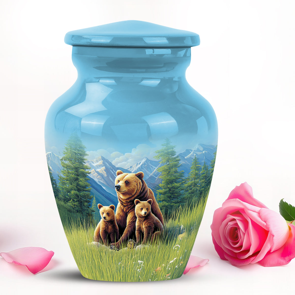 Radiant Bear Memorial Cremation Urns - Blue 10-inch, 200 cu in - Yatskia