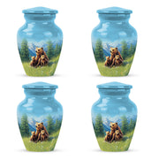 Cobalt Blue Bear Cremation Urn side profile showing urn shape - elegant classic bear relief with fine detailing - 10 inch aluminum urn for cremated remains
