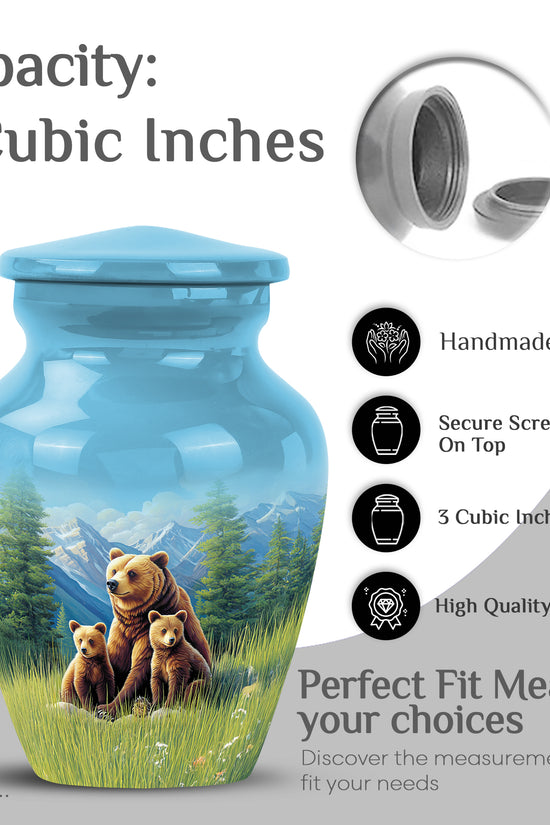 Steel Blue Bear Cremation Urn close-up of engraving and surface detail - elegant classic bear relief with fine detailing - mini keepsake memorial for portion of cremation ashes